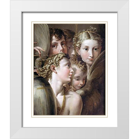Five Angels White Modern Wood Framed Art Print with Double Matting by Mazzola, Francesco