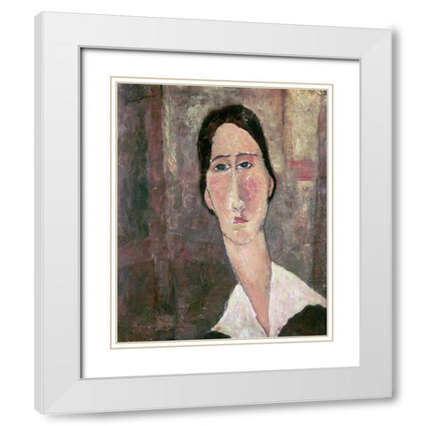 Portrait of Jeanne Hebuterne White Modern Wood Framed Art Print with Double Matting by Modigliani, Amedeo