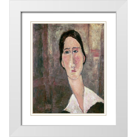 Portrait of Jeanne Hebuterne White Modern Wood Framed Art Print with Double Matting by Modigliani, Amedeo