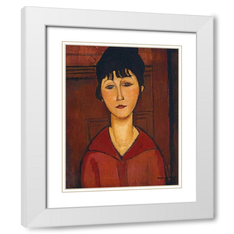 Head of a Young Girl White Modern Wood Framed Art Print with Double Matting by Modigliani, Amedeo