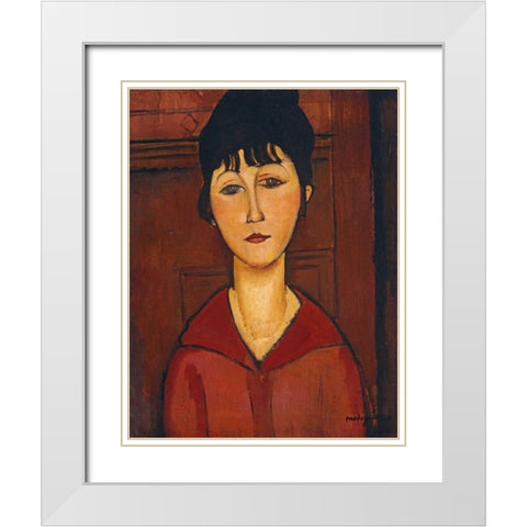Head of a Young Girl White Modern Wood Framed Art Print with Double Matting by Modigliani, Amedeo