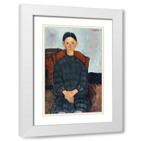 Young Girl With a Black Apron White Modern Wood Framed Art Print with Double Matting by Modigliani, Amedeo