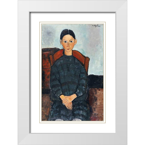 Young Girl With a Black Apron White Modern Wood Framed Art Print with Double Matting by Modigliani, Amedeo