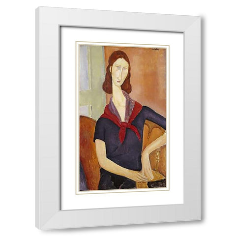 Jeanne Hebuterne (with a Scarf) White Modern Wood Framed Art Print with Double Matting by Modigliani, Amedeo