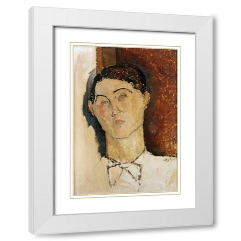 Tete De Jeune Homme White Modern Wood Framed Art Print with Double Matting by Modigliani, Amedeo