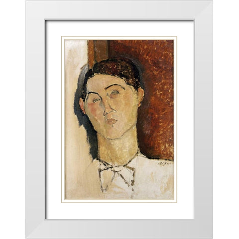 Tete De Jeune Homme White Modern Wood Framed Art Print with Double Matting by Modigliani, Amedeo