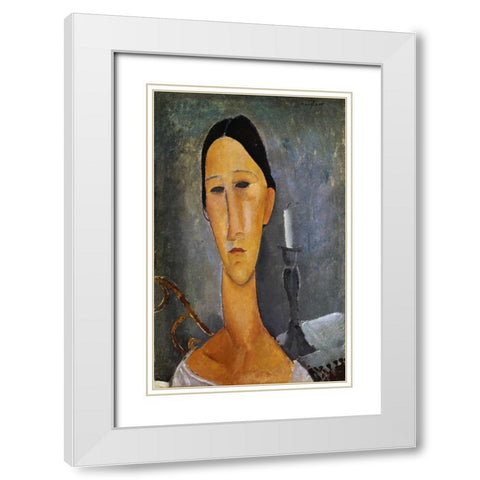 Hanka Zborowska with a Candlestick White Modern Wood Framed Art Print with Double Matting by Modigliani, Amedeo