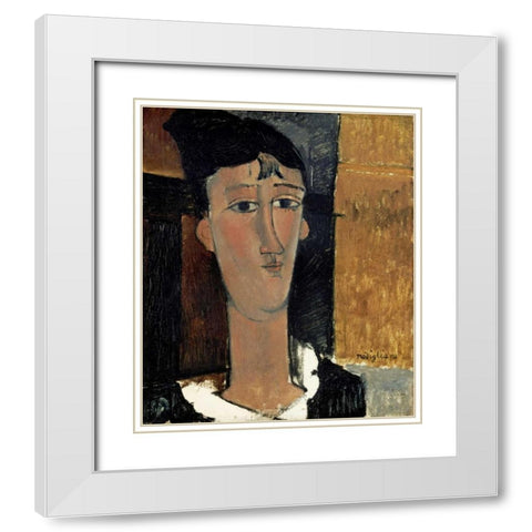 Portrait of a Young Woman - La Concierge White Modern Wood Framed Art Print with Double Matting by Modigliani, Amedeo