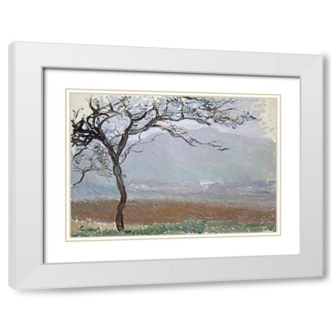 Giverny Countryside White Modern Wood Framed Art Print with Double Matting by Monet, Claude