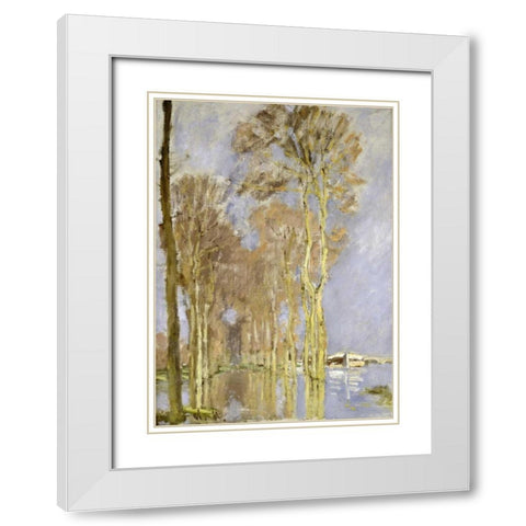 Inondation White Modern Wood Framed Art Print with Double Matting by Monet, Claude