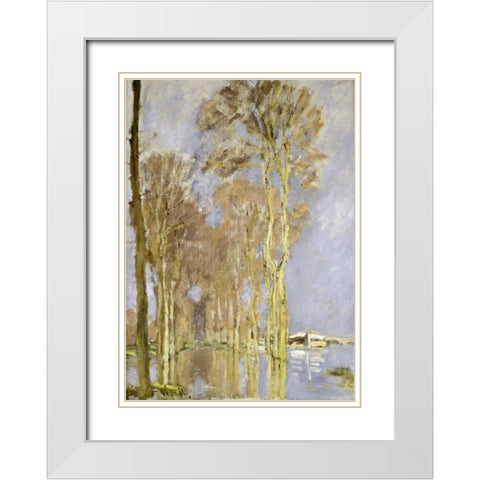Inondation White Modern Wood Framed Art Print with Double Matting by Monet, Claude