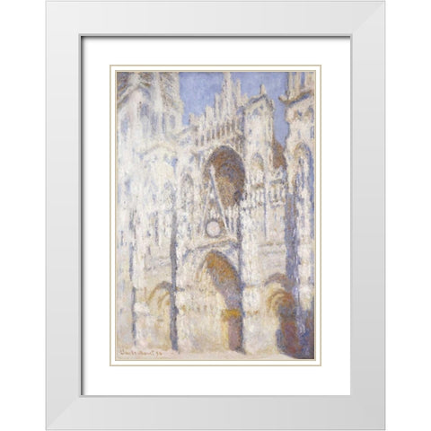 Rouen Cathedral in the Afternoon - The Gate in Full Sun White Modern Wood Framed Art Print with Double Matting by Monet, Claude