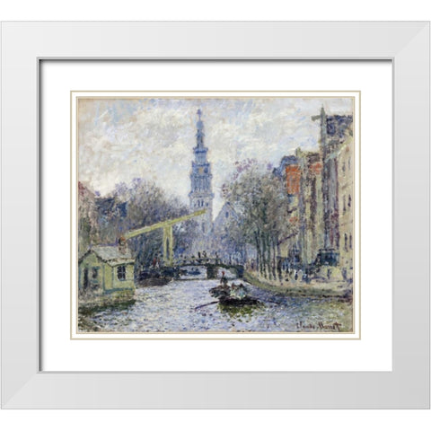 Canal, Amsterdam White Modern Wood Framed Art Print with Double Matting by Monet, Claude