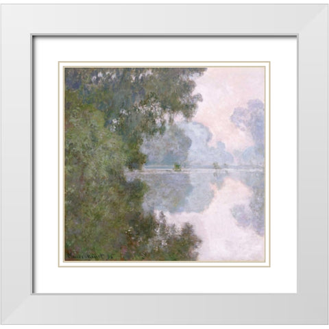 Morning on the Seine, Near Giverny White Modern Wood Framed Art Print with Double Matting by Monet, Claude