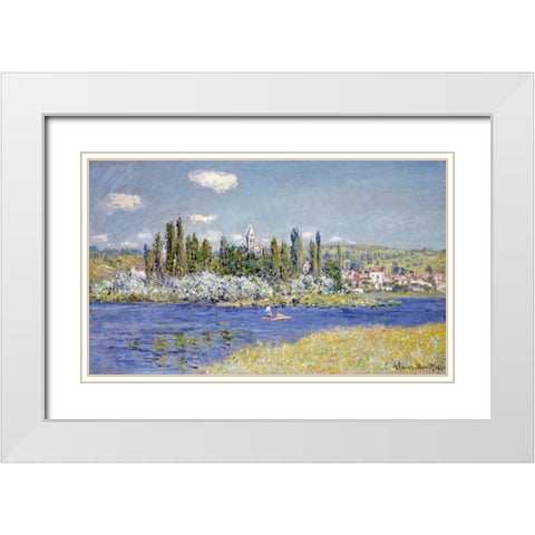 Vetheuil White Modern Wood Framed Art Print with Double Matting by Monet, Claude