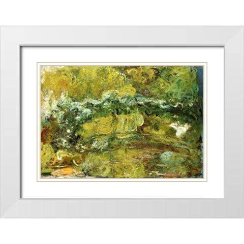 The Japanese Bridge White Modern Wood Framed Art Print with Double Matting by Monet, Claude