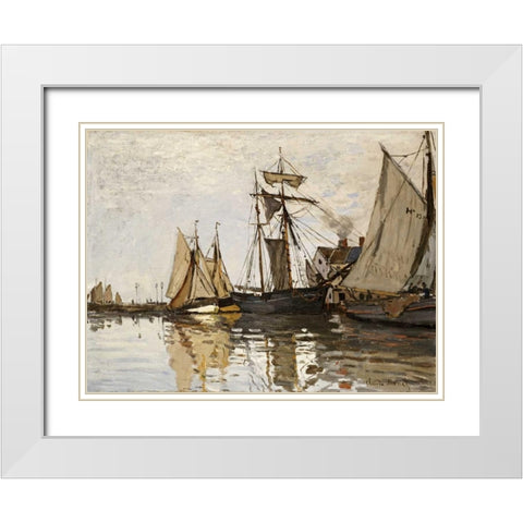 The Port of Honfleur White Modern Wood Framed Art Print with Double Matting by Monet, Claude