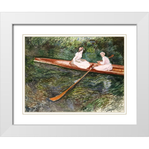 The Pink Rowing Boat White Modern Wood Framed Art Print with Double Matting by Monet, Claude