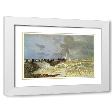 The Quay at Le Havre White Modern Wood Framed Art Print with Double Matting by Monet, Claude