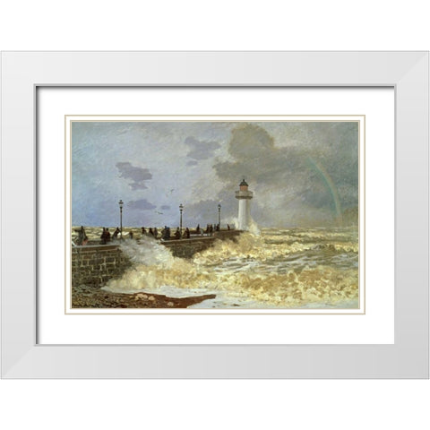 The Quay at Le Havre White Modern Wood Framed Art Print with Double Matting by Monet, Claude