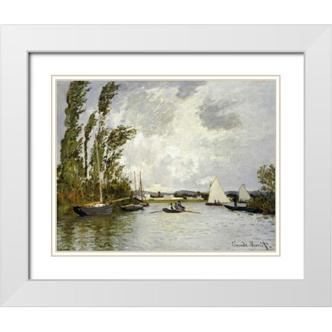 The Little Branch of the Seine White Modern Wood Framed Art Print with Double Matting by Monet, Claude