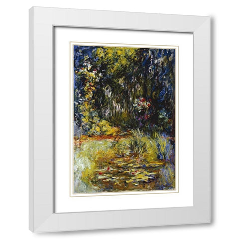 Corner of a Pond with Waterlilies White Modern Wood Framed Art Print with Double Matting by Monet, Claude