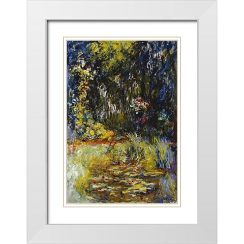 Corner of a Pond with Waterlilies White Modern Wood Framed Art Print with Double Matting by Monet, Claude