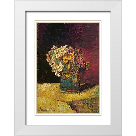 A Vase of Flowers White Modern Wood Framed Art Print with Double Matting by Monticelli, Adolphe Joseph Thomas