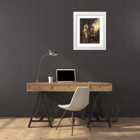 Museumist and Mary Magdalene White Modern Wood Framed Art Print with Double Matting by Moreau, Gustave