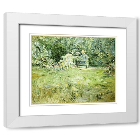 The Gardening Lesson White Modern Wood Framed Art Print with Double Matting by Morisot, Berthe