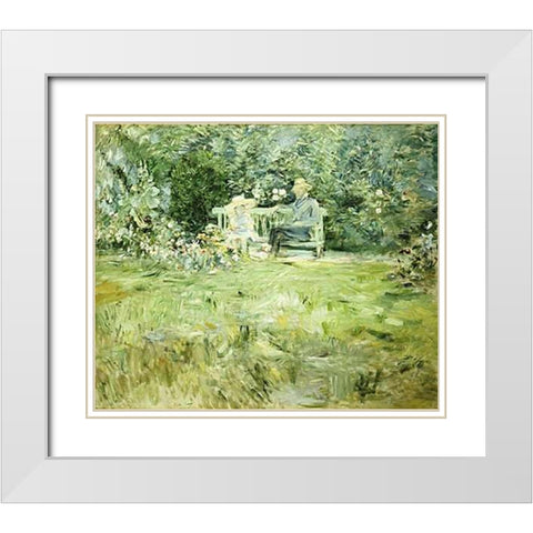 The Gardening Lesson White Modern Wood Framed Art Print with Double Matting by Morisot, Berthe