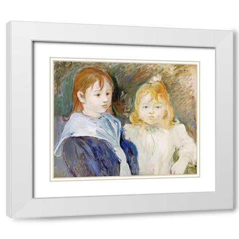 Portrait DEnfants White Modern Wood Framed Art Print with Double Matting by Morisot, Berthe