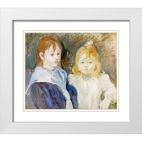 Portrait DEnfants White Modern Wood Framed Art Print with Double Matting by Morisot, Berthe