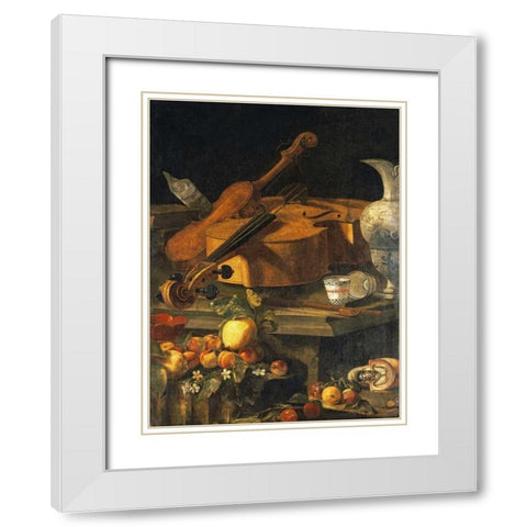 A Violin, a Cello, a Bow, a Sheet White Modern Wood Framed Art Print with Double Matting by Munari, Christoforo