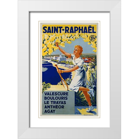 Saint-Raphael, SNCF White Modern Wood Framed Art Print with Double Matting by Munier, J.