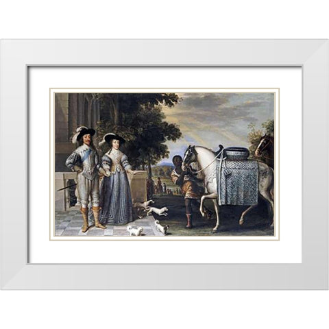 King Charles I and Queen Henrietta Maria White Modern Wood Framed Art Print with Double Matting by Mytens, Daniel