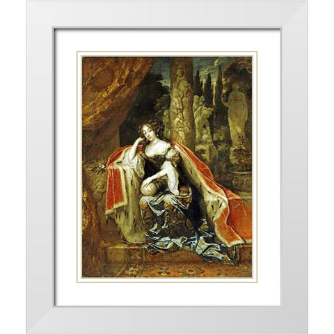 Portrait of Queen Mary Stuart II White Modern Wood Framed Art Print with Double Matting by Netscher, Caspar