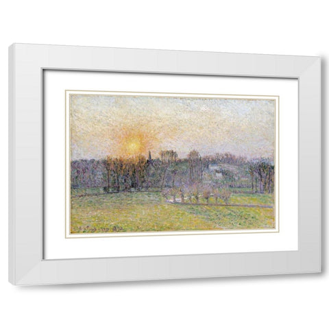 Sunset, Bazincourt White Modern Wood Framed Art Print with Double Matting by Pissarro, Camille