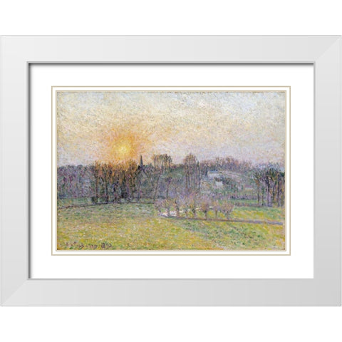 Sunset, Bazincourt White Modern Wood Framed Art Print with Double Matting by Pissarro, Camille