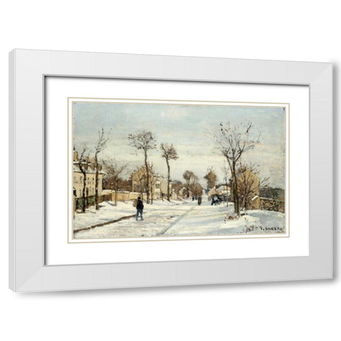 Snowy Road, Louveciennes White Modern Wood Framed Art Print with Double Matting by Pissarro, Camille