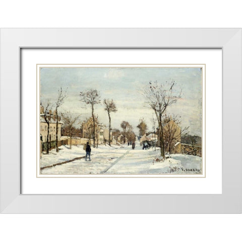 Snowy Road, Louveciennes White Modern Wood Framed Art Print with Double Matting by Pissarro, Camille