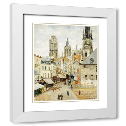 Rue De LEpicerie In Rouen On a Gray Morning White Modern Wood Framed Art Print with Double Matting by Pissarro, Camille