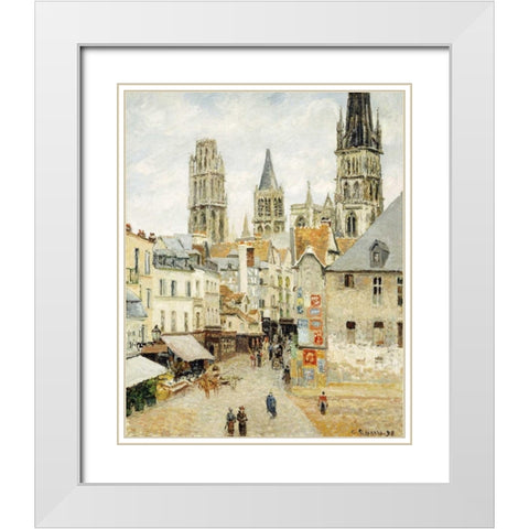 Rue De LEpicerie In Rouen On a Gray Morning White Modern Wood Framed Art Print with Double Matting by Pissarro, Camille