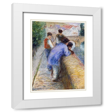 Fishermen White Modern Wood Framed Art Print with Double Matting by Pissarro, Camille