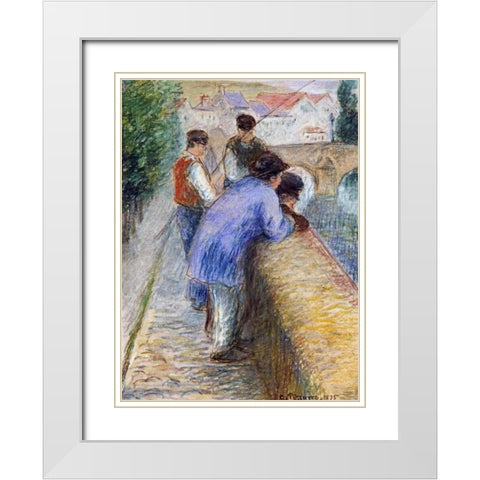 Fishermen White Modern Wood Framed Art Print with Double Matting by Pissarro, Camille