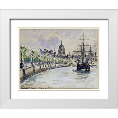 London, St.Pauls Cathedral White Modern Wood Framed Art Print with Double Matting by Pissarro, Camille