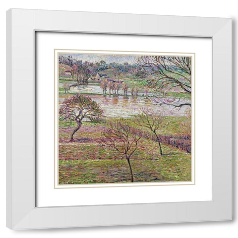 The Flood at Eragny White Modern Wood Framed Art Print with Double Matting by Pissarro, Camille