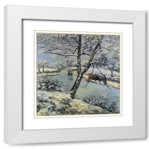 Winter at Montfoucault with Snow, 1875 White Modern Wood Framed Art Print with Double Matting by Pissarro, Camille
