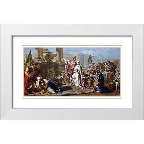 The Sacrifice of Polyxena at The Tomb of Achilles White Modern Wood Framed Art Print with Double Matting by Pittoni, Giovanni Battista