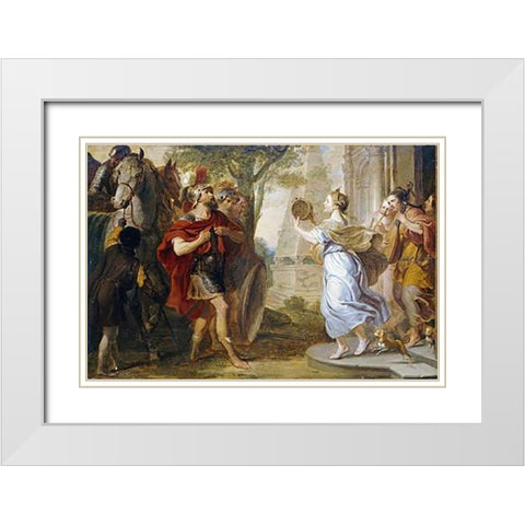 Jephthah Greeted By His Daughter White Modern Wood Framed Art Print with Double Matting by Quellinus, Erasmus